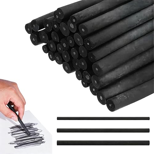 Confezione da 30 matite a carboncino di salice, 3 misure (3-5/5-7/7-9 mm) per schizzi e ombreggiature, set da disegno professionale per adulti, principianti e hobbisti