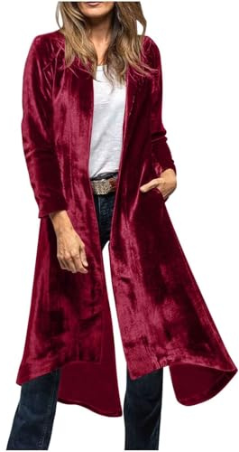Mrat Women's Velvet Maxi Cardigans Oversized Coat Open Front Kimono Jackets Ladies Elegant Trench Coats Windproof Lightweight Longline Blazer Lapel Cardigan Party Club Wedding Guest Uk 8 10 12 14 16