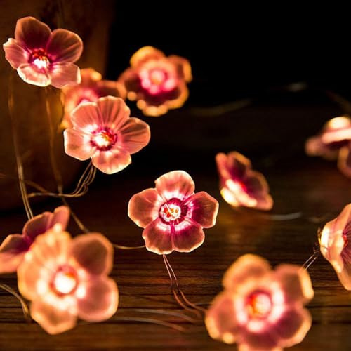 SIGANDG Guirlande Lumineuse Fleur de Cerisier rose 2 m,Avec Fonction de Minuterie,20 Perles de Lumière LED,Décoration pour l'intérieur,pour Chambre, Décoration de Mariage, Fête, Noël