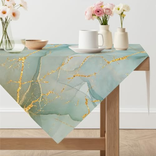 Arwllzz Tovaglia Antimacchia Verde 80x80 Elegante Lavabile Tovaglia Tavolo Quadrato Moderno Copritavolo Cerata da Esterno Effetto Lino Tavolo da Interno per Cucina Ristorante Giardino Esterno Feste