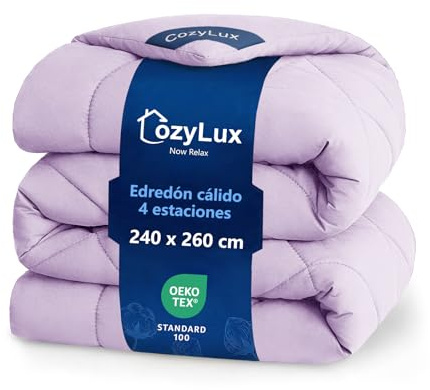 CozyLux Edredon Cama 180, Relleno Nórdico 240x260 cm de Fibra 300 gr/m² 100% Microfibra, Edredon Nordico Matrimonio Cama 180/160, para Invierno y Otoño, Cálido, Lavable a Máquina, 260 × 240, Lila