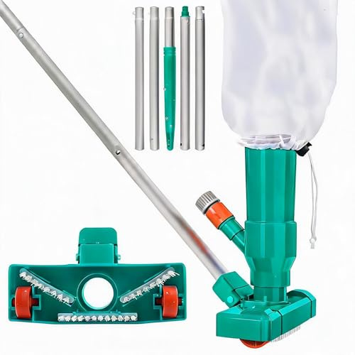 Limpiafondos Piscina Manual, Yanghad Aspiradora Manual Piscina, Removable Pool Bottom Cleaner con Bolsa Filtrante, Set Limpieza, para Piscinas, Spas, Fuentes, Bañeras de Hidromasaje(Verde)