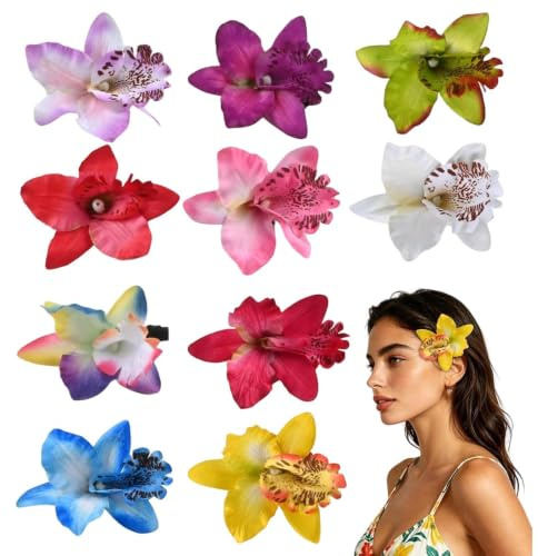 Hawaiianska Blommor till Håret 10 stycken boiska konstgjorda hawaiianska | Blomhårspännen för Semester Helg Festival Resa Bröllop Brudparty Sommar Vår och Vardag