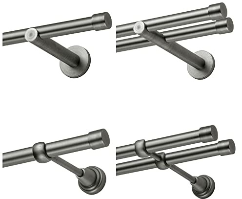 MDEKOR Asta per tende 160 cm a due corsie | Asta per tende per montaggio a parete in metallo grigio argento | Set di aste per tende Ø 19mm | Chiusura