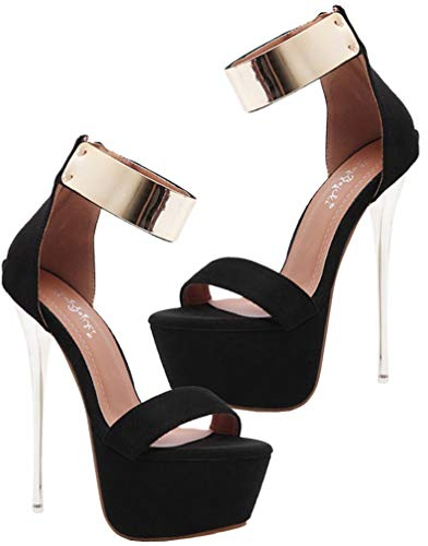 Holibanna Damen High Heel 16 cm High Heel Schuhe Damen Knöchelriemen Open Toe High Plateau Party (36 EU), Schwarz - Größe: 38 EU