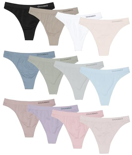 Channo Tanga Licra Mujer Sin Costuras Seamless Básico Colores Lisos Suaves cómodos - Pack de 12, Multicolor, U
