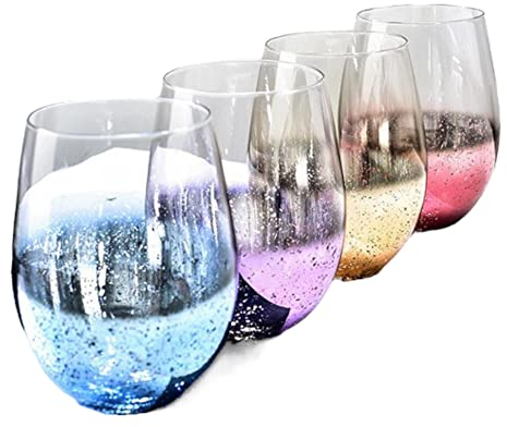Planet Zero Grands verres ovales sans pied effet étoilé de 500 ml - Verres métalliques transparents - Pour eau, jus, vin, bière, cocktails, spiritueux ou cadeau (doré)