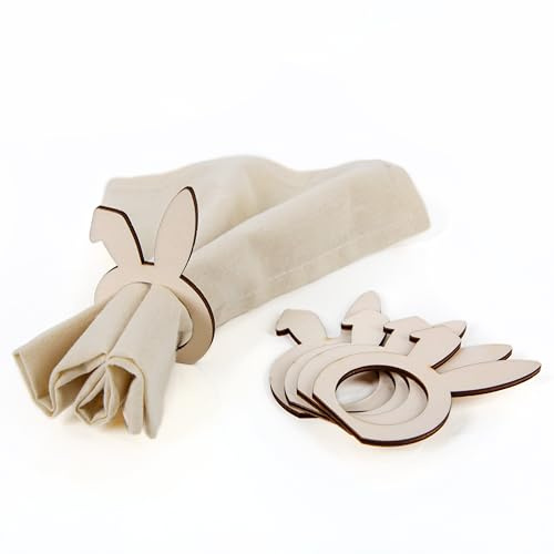 Serviettenringe Osterhase, 6 Stück: Serviettenhalter-Set Hasenohren, Tischdeko Ostern & Osterbrunch, Serviettenring Holz, Deko Tisch, Holzringe Servietten Natur, Zum Basteln & Bemalen, 5,5 x 9 cm