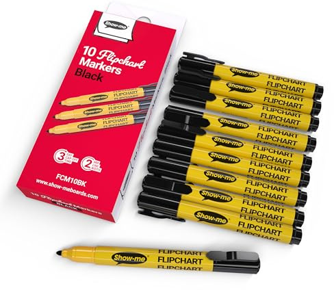 Show Me Flipchart Markers - Box of 10 Bullet-Tip with Black Ink
