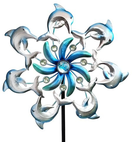 COOZZYHOUR 39 Dolphin Wind Spinners Metal Windmill Garden Stake,Ocean Theme Outdoor Wind Spinner,Wind Sculptures Yard Art Decorations for Patio,Lawn & Garden Decor