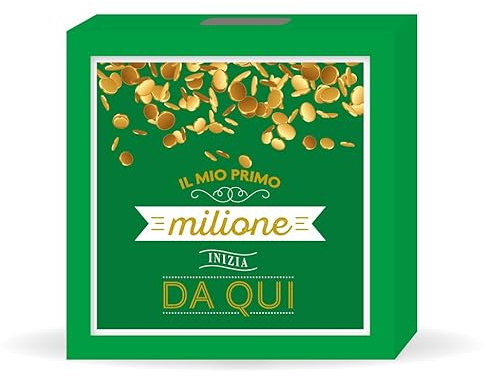 LINA OFFICINE GRAFICHE CREATIVE salvadenaio in legno regalo compleanno con la scritta IL MIO PRIMO MILIONE INIZIA DA QUI