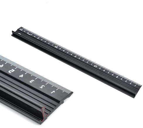 30CM Raised Grip Aluminium Ruler Cutting Ruler Metal Craft Safety Rulers Multifunctional Protective Rulers for Length Measurement(Black)
