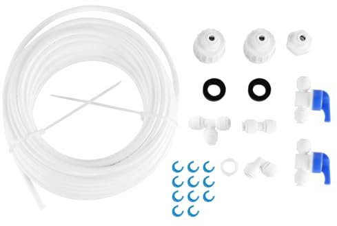 Ieron Tubo di Ingresso dell'Acqua da 10 m, Set di Collegamento Universale con Fascetta stringitubo per Frigorifero, Sistema di osmosi inversa, Acqua Potabile da 6,35 mm (1/4 di Pollice)