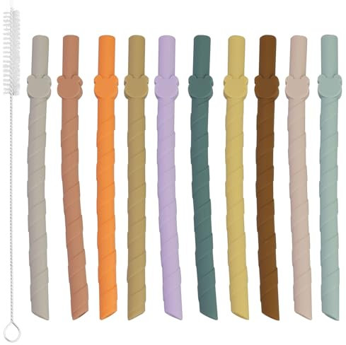 10 cannucce in silicone, cannucce riutilizzabili con 2 spazzole per la pulizia, cannuccia di ricambio, per bevande calde e fredde (multicolore)