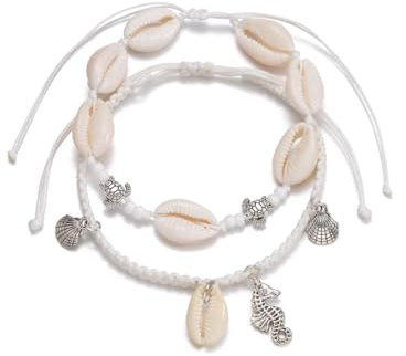 CYWQ Shell Anklet for Women Summer Natural Cowrie Adjustable Bead Ankle Bracelet Boho Hawaiian Beach Seashell Starfish Scallop Foot Jewelry Gifts