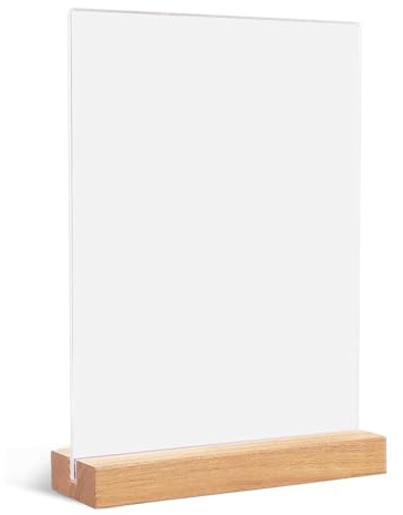 QOCUILC A6 Acryl Tischaufsteller doppelseitig T-Ständer Holzsockel Schildhalter Aufsteller Werbeständer Menühalter Kartenhalter Flyerhalter Restaurant Büro Hochzeit Messe Gastronomie