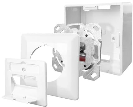 ProfiPatch Netzwerkdose LAN Dose Cat6A 500MHz Aufputz und Unterputz 2X RJ45 Port Anschluss Oben/unten POE CAT7,CAT6A,CAT6,CAT5 geschirmt weiß