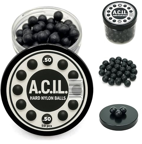 50 x Hard Nylon Balls Cal 50 – Precision Training Ammo for Paintball, RAM & Self Defense Pistols – Durable Reusable Projectiles