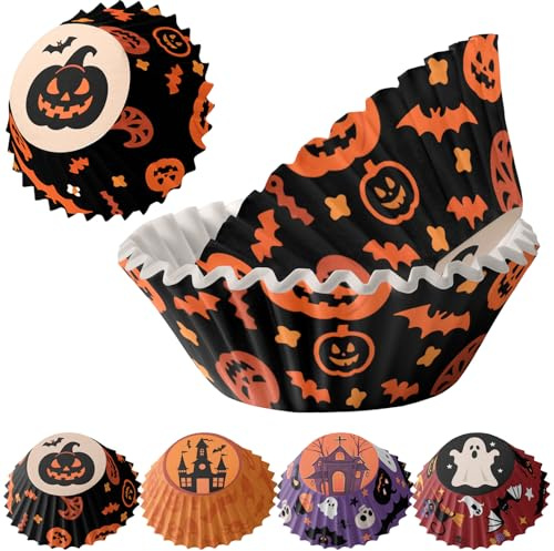 MORAINJAY 100 stycken halloween muffinsformar papper, svart pumpa muffins bakformar, pappersbakformar bakformar cupcake formar papper fodral liners wrapper formar för bakning dessert party