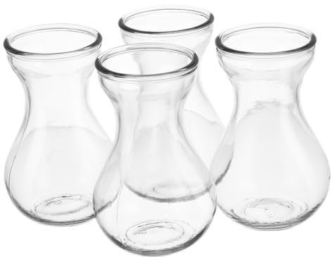 Wakauto 4pcs Clear Small Glass Vases for Flowers Hyacinth Growing Bulb Vases Centerpieces Home Office Decoration Elegant Hydroponic Plant Containers