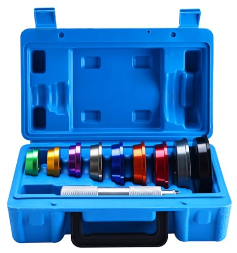 FreeTec Lot de 10 outils d'insertion de roulement – Kit de presse à roulement avec 9 adaptateurs et poignée de pilote, outil de montage de roulement et bague Simmerring Race Driver dans un coffret