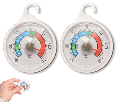 Weilin 2 Pcs Fridge Thermometer Uk, 50 Mm Dial Fridge Freezer Thermometer Uk for Home, Restaurants, Bars, Cafes