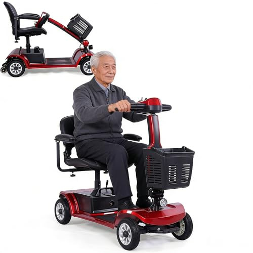 Scooter di Mobilità a 4 Ruote Pneumatici Antiforatura Veicolo per Persone Con Mobilità Ridotta per Disabili, Pieghevole Ultracompatto Mobility Scoote