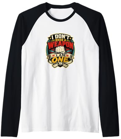 Dojo da Combattimento con Cintura Nera per Karate Arti Marziali Maglia con Maniche Raglan