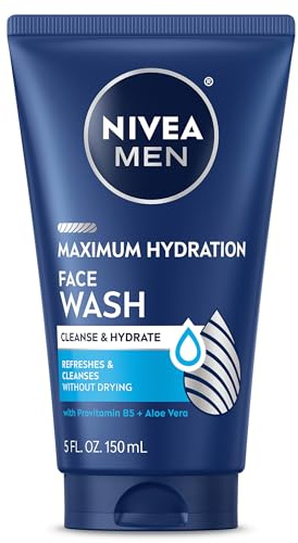 NIVEA MEN Maximum Hydration Face Wash, Face Wash with Provitamin B5 and Aloe Vera, Refreshes and Cleanses without Drying, 5 Fl Oz Tube