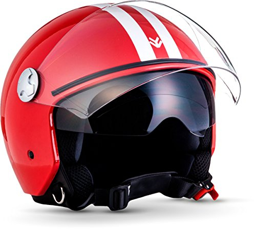 ARMOR HELMETS® AV-63 „Fun Red“ · Jet-Helm · Motorrad-Helm Roller-Helm Scooter-Helm Moped Mofa-Helm Chopper Retro Vespa Vintage · ECE 22.05 Sonnenvisier Schnellverschluss Tasche S (55-56cm)