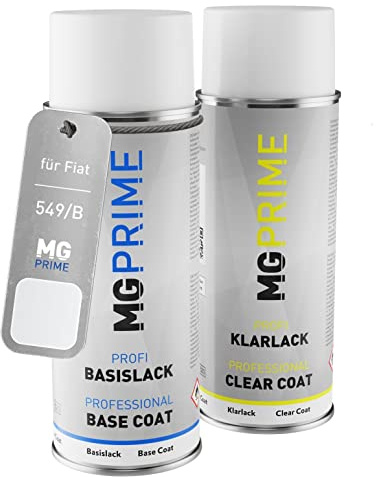 MG PRIME Vernice per auto Kit di bombolette a spruzzo per Fiat 549/B / 549 Bianco/Ducato Weiss Bomboletta spray da 400ml di vernice di base vernice trasparente