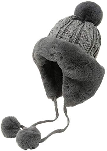 Yixda Damen Wintermütze mit Ohrenklappen Warm Fellmütze Ski Trapper Hut (Grau)