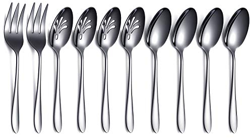 Set di Posate Da Portata Nere Da 10 Pezzi, Set Di Utensili Da Portata In Acciaio Inossidabile, Cucchiaio Da Portata Con Intaglio, Cucchiaio Da Portata, Forchetta Da Portata