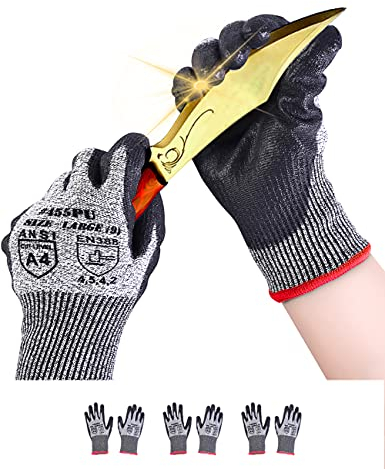 Donfri Cut Resistant Gloves High Performance Level 5 Protection Safety Work Gloves for Men Comfortable PU Coated Palm Cut Proof Gloves Gardening Food Grade Non-slip Machine Washable (L,3)