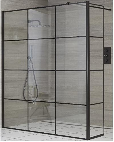Milano Barq Black Grid Shower Enclosure Hinged Return Panel - 760mm