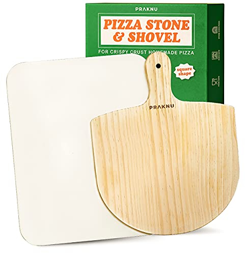 Praknu Pizzastein für Backofen & Gasgrill inkl. Pizzasschieber - Pizzastein aus Cordierit für knusprigen Pizzaboden wie vom Italiener - bis 900 °C