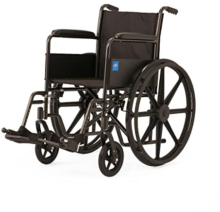 Medline Guardian K1 Basic Wheelchair with Full-Length Permanent arms and Swing-Away Leg Rests, 18