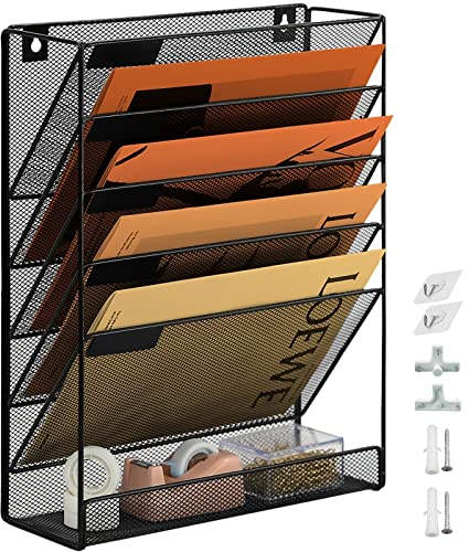 Zeitschriftenhalter Wand Zeitschriften Wandhalter Dokumentenhalter A4 Wandmontage 6 Stöckiger Hängeregal für Zeitschriften Dokumente A4 Netzstoff für Zeitschriften Aufbewahrung Magazin Aufbewahrung