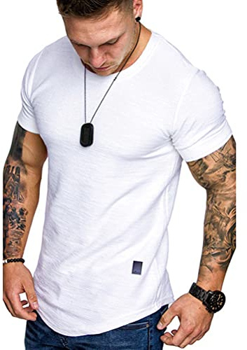 Shownicer Classic Crew Neck T-Shirt Homme - Manches Courtes Slim Fit Tee Décontractés Monochrome Oversize Fitness Sport Stretch Top