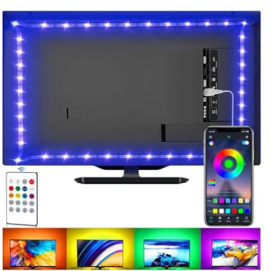 Tira de luces LED para TV, kit de retroiluminación USB de TV con control remoto, sincronización de control de aplicación con música, iluminación LED 5050 RGB para HDTV (4m para TV de 65 a 75 pulgadas)