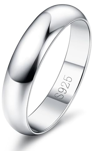 Diamday 925 Sterling Silber Ring Frauen Männer Schlicht Verlobungsring Polierte Trauring Hochzeit Glänzend Elegant Ring Silber Damen Ehering für Paar Simpel Damenring Herrenring Schmuck 4MM 57