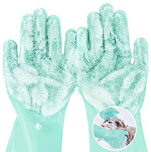 pecute Pet Grooming Gloves, Heat Resistant Cat Bathing Glove with High-Density Teeth, Silicone Dog Washing Gloves with Enhanced Five Finger Design, Bath and Massaging for Dogs and Cats
