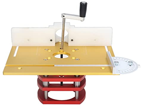 Router Lift Kit, Universaltyp Maximal 51 Mm Metallstruktur Holzbearbeitungstischplatte Manueller Betrieb Zum Schlitzen Trimmen Anfasen (Gold)