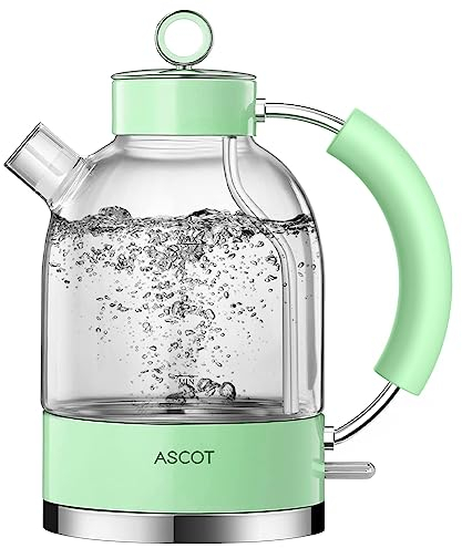 ASCOT Electric Kettle, Glass Electric Tea Kettle, Gift for Man/Women/Family, 1.5L Glass Tea Heater & Hot Water Boiler, BPA-Free, Auto Shut-Off and Boil-Dry Protection (Green)