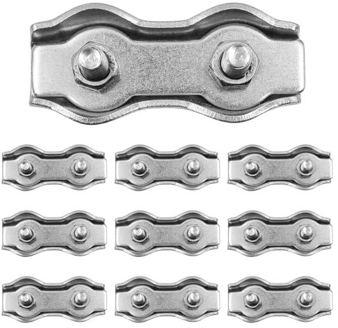 10 cavi in acciaio inox M6 ZONADAH 304, doppio morsetto, morsetto, fibbia, morsetto per cavi a 2 montanti, morsetto per fune metallica, morsetti per cavi, connettori in filo d'acciaio
