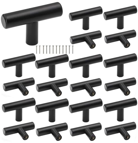 HNJKJEU 20 Pièces Bouton de Meuble Noir, Boutons de Tiroir avec Vis Poignee Meuble Noir Boutons de Porte pour Placards Acier Inoxydable Bouton Porte Cuisine Boutons de Placard (20)