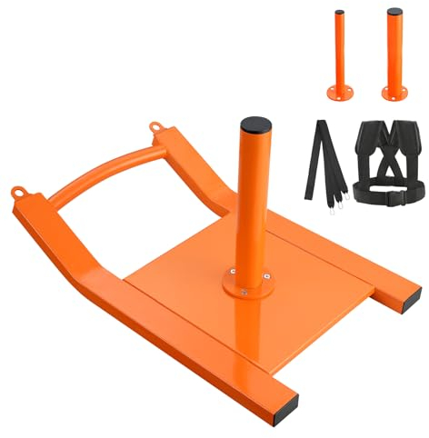 VEVOR Zugschlitten für Krafttraining, Fitness-Kraft-Geschwindigkeitstrainingsschlitten, Trainingsgerät aus Stahl für Sportliche Übungen, Geeignet für 1-Zoll- und 2-Zoll-Gewichtsscheiben, Orange