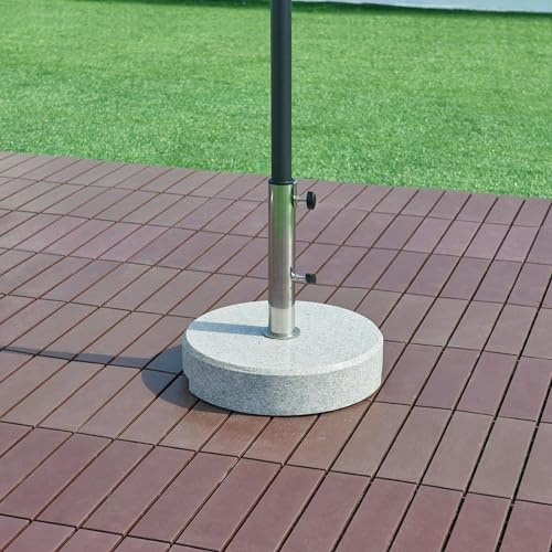 casa.pro Pied de Parasol Rond Adapté aux Tiges de 25 32 38 49 mm Poids 25 kg Socle Résistant Poignées Encastrées Granit Acier Inoxydable Plastique 38 x 9 cm Gris