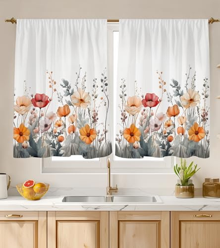 Stanoha Cortinas de cocina sobre fregadero para baño, ventana, cafetería, sótano, cortinas para cocina, casa de campo, cámper, caravana, cortas, cortas, flores, primavera, verano, margaritas,