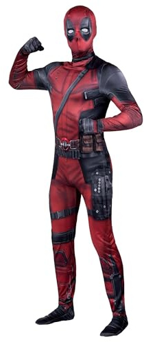 Deadpool - Disfraz de Zentai para adultos, disfraz oficial de héroe de elastano impreso de cuerpo completo con máscara con capucha